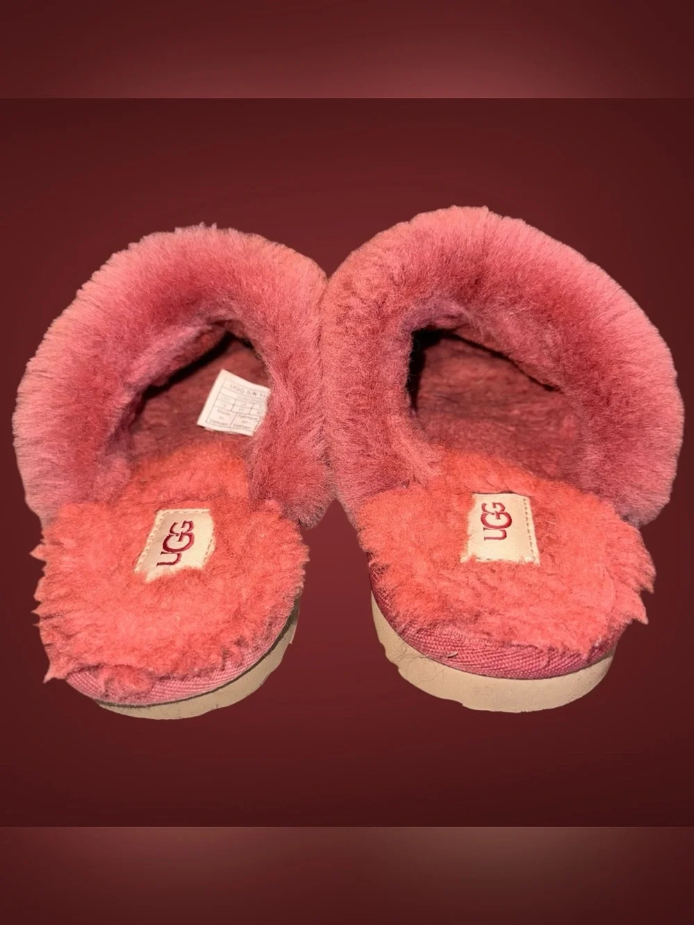 UGG Kids Disquette Logo Shadow Coral / Pink Shearling Slipper Clogs Size 12C